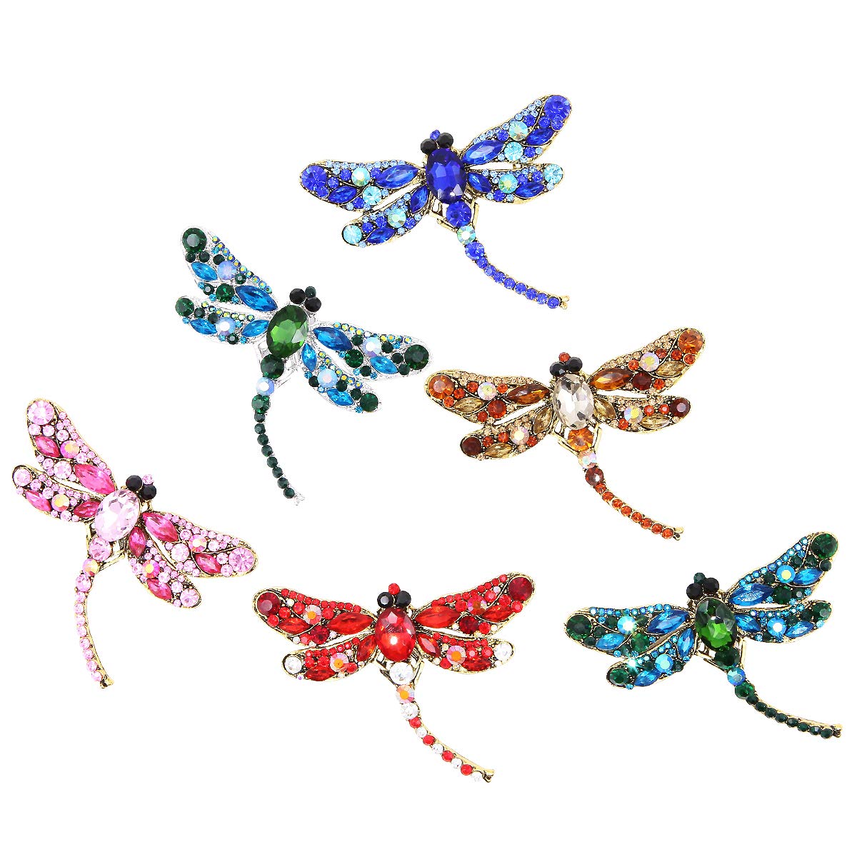 Set of 6 Dragonfly Themed Fashion Enamel Crystal Rhinestones Brooch Pin for Women Jewelry Clothes Dress Scarf Decoration
