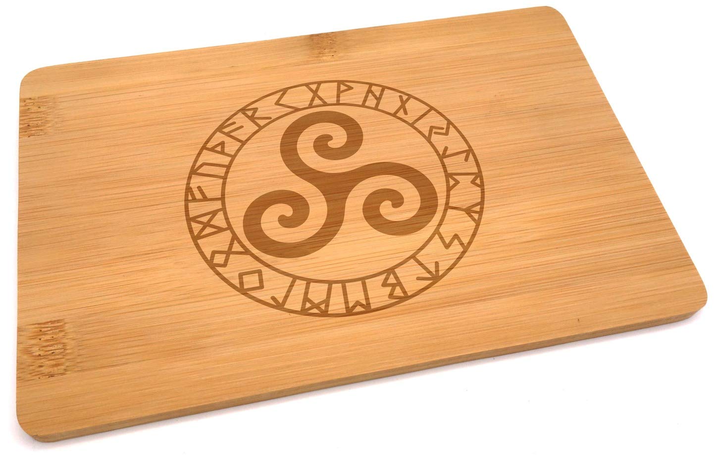 Samunshi® Wooden Board with Engraving Triskele Runes Made of Bamboo Board Chopping Board Small Bread Board Wooden Chopping Boards Wooden Board Kitchen