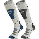 Merino Wool Ski Socks 2 Pairs, Thermal Knee High Warm Socks for Snowboarding, Hiking, Cold Weather, Snow, Hunting