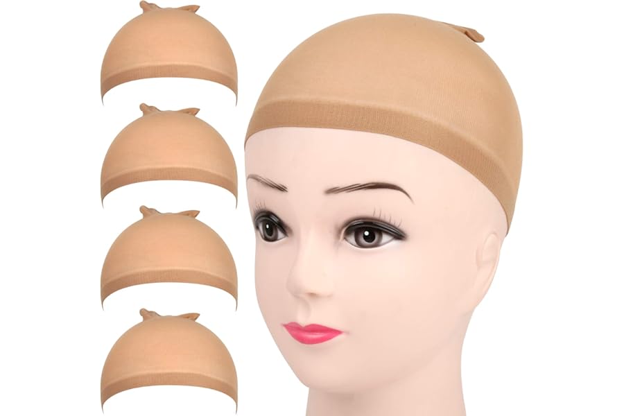 Fandamei 4 pieces Light Brown Stocking Wig Caps Stretchy Nylon Wig Caps for Women
