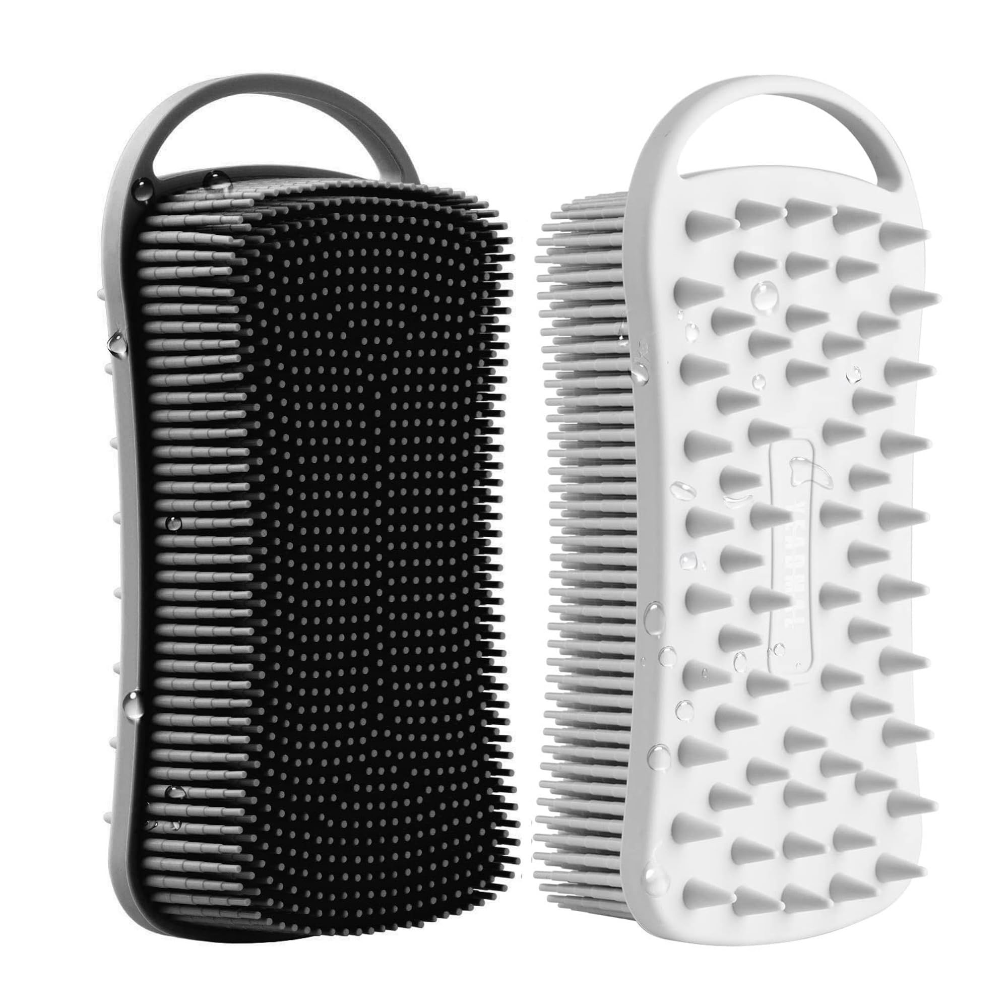 YEADMAL Dual-use Silicone Body Scrubber with Scalp Massage Shampoo Brush Exfoliating Bath Brush Gentle Silicone Shower Scrubber, Lather Well for Shower Gel/Soap/Body Wash (Black+Gray)