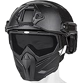 VPZENAR Airsoft Helmet and Mask, Full Face Mask with Detachable Goggles, Paintball Black Helmet with NVG Mount and Side Rail, Military Tactical Gear