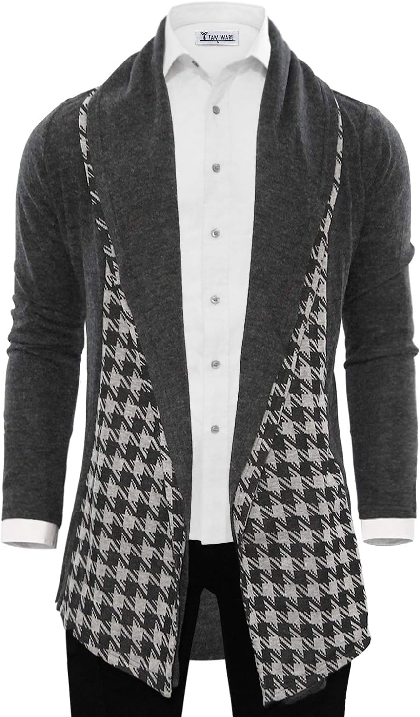 TAM WARE Mens Classic Fashion Marled Open-Front Shawl Collar Cardigan