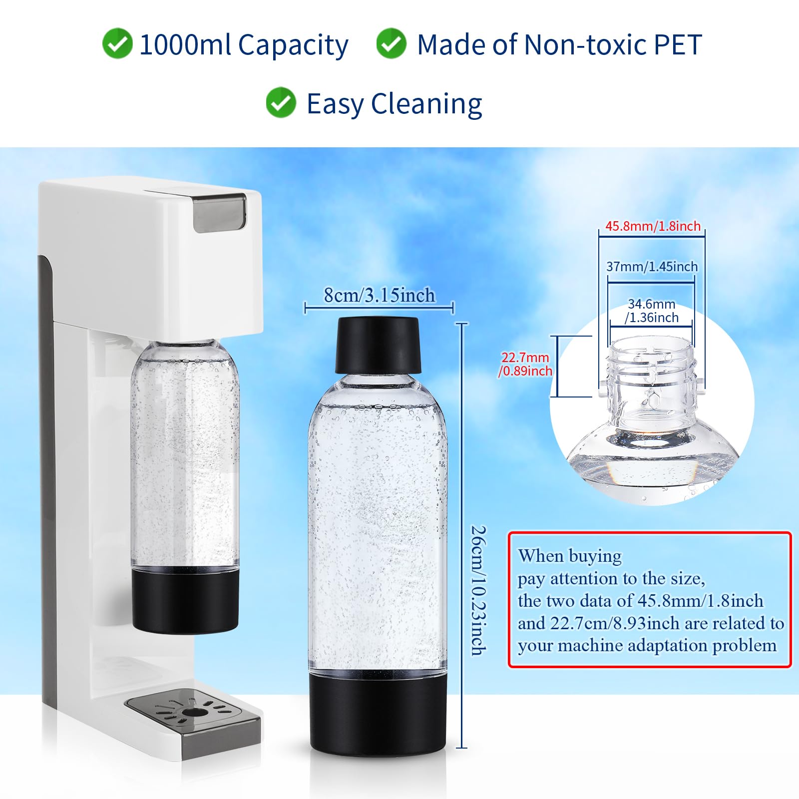 meekoo 4 Pcs Soda Carbonating Bottles Clear Plastic Soda Maker Bottle Compatible with Isoda Drinkmate Maker for Kitchen Home Party Carbonated Drinks Beverages(1 Liter)