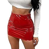Michellecmm Women's Neon Leather Mini Skirt PU Bodycon Pencil Sexy Slim High Waist Elastic Pencil Latex Skirt Party Clubwear