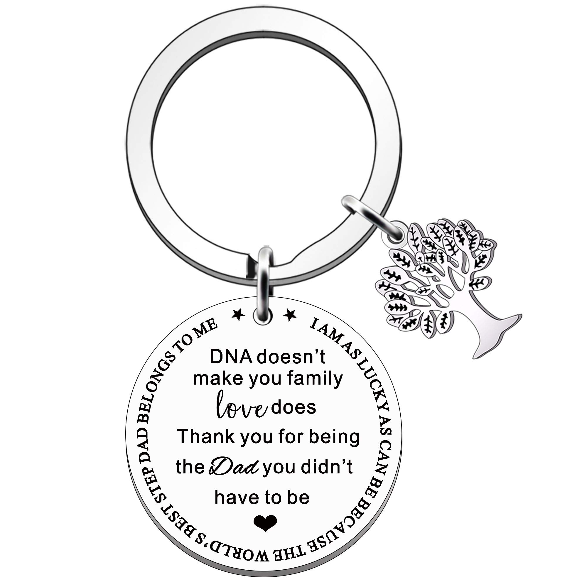 FMCC Step Dad Gifts -Gifts for Step Dad Birthday Christmas Fathers Day Gift DNA Doesn't Make You Family Love Does Keyring