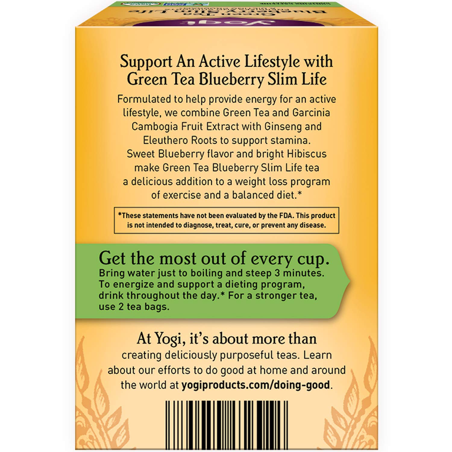 Yogi Tea - Green Tea Blueberry Slim Life (6 Pack) - Energizes and Supports a Dieting Program - 96 Tea Bags : Grocery & Gourmet Food