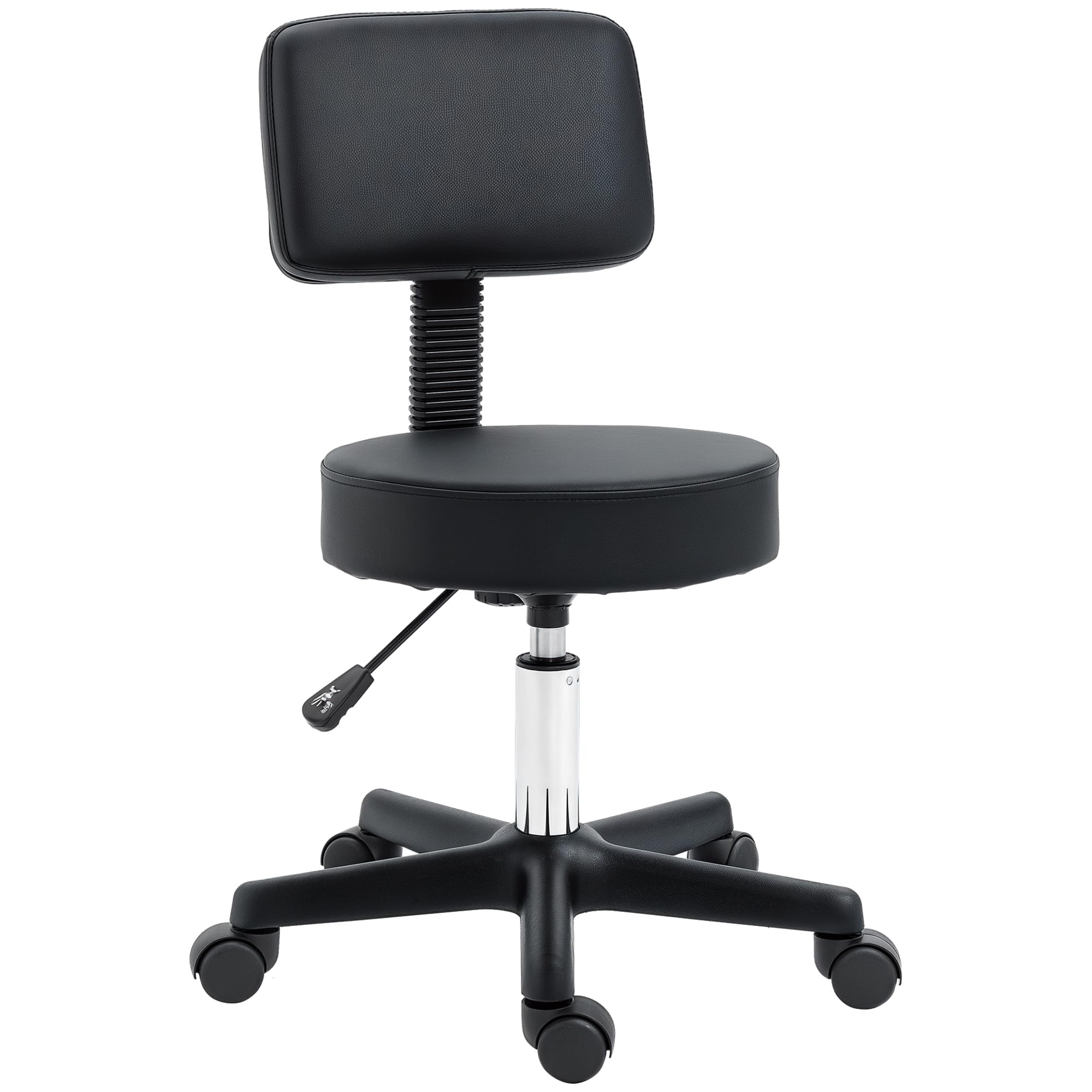 HOMCOM Beautician's Swivel Salon Chair w/Padded Seat Back 5 Wheels Adjustable Height Salon Hairdressers Tattoo Spa Rolling Cushion Professional Black