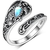 Feijiesi Spoon Rings Sterling Silver Opal/Blue Opal/Turquoise Thumb Rings Vintage Thumb Rings for Women