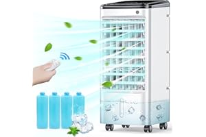 TEMEIKE Swamp Cooler Air Conditioner, 3-IN-1 Evaporative Air Cooler w/ 4 Modes & 3 Speeds, 12H Timer & Remote & Dual Water Tank, 65° Oscillating Air Conditioner Portable for Room Bedroom Home Indoor