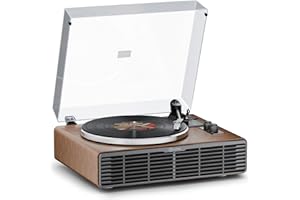 XJ-HOME Vinyl Record Player, All-in-one Record Player with Built-in Speakers, Bluetooth Turntable for High Fidelity Sound, Aux-in Functionality, 2 Speed, for Sound Enjoyment and Home Decor (Walnut Wood)