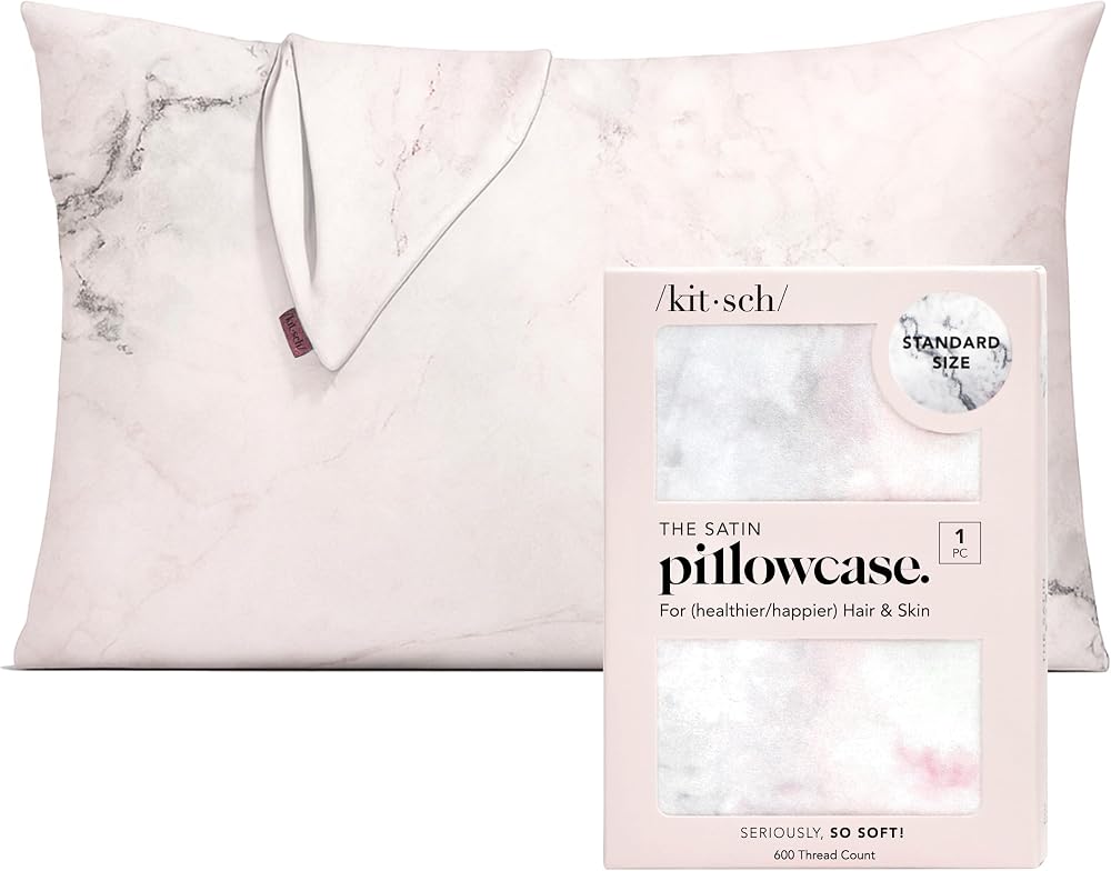Kitsch Satin Pillowcase with Zipper 48x66 Marble Hair Skin 600TC Like
