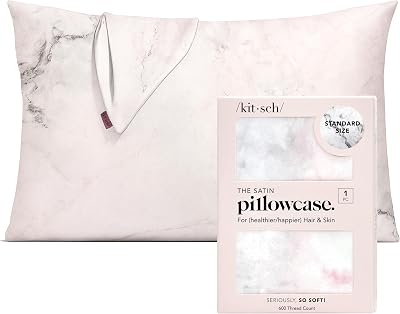 Kitsch Satin Pillowcase with Zipper 48x66 Marble Hair Skin 600TC Like