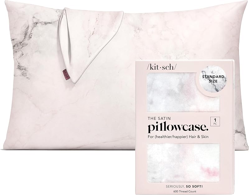 Kitsch Satin Pillowcase with Zipper 48x66 Marble Hair Skin 600TC Like