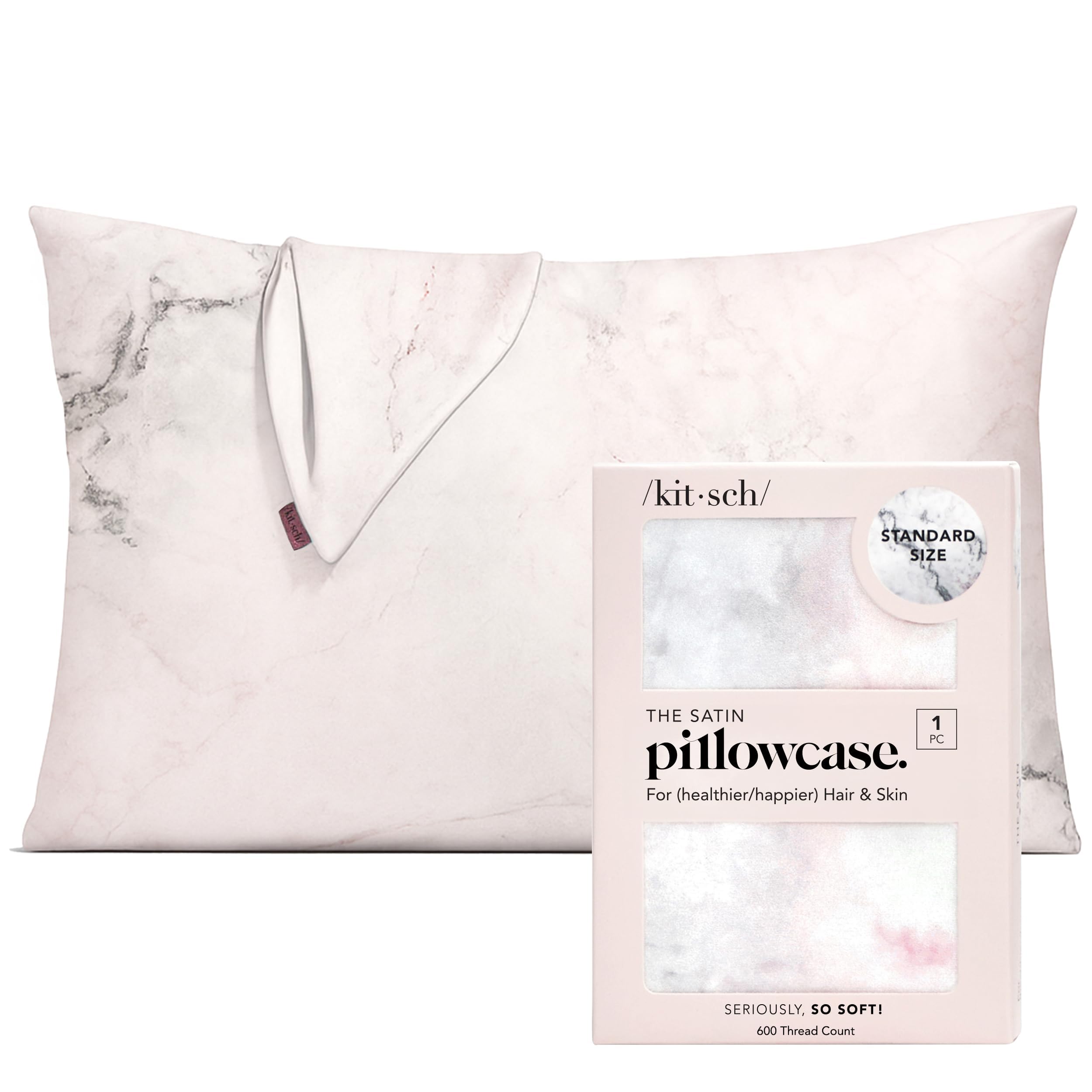 Kitsch Satin Pillowcase with Zipper for Hair & Skin - Softer Than Silk Pillow Cases, Smooth Cooling Satin Pillow Case, Wrinkle-Free Pillow Cases Standard Size 48x66 cm, Marble — image 1