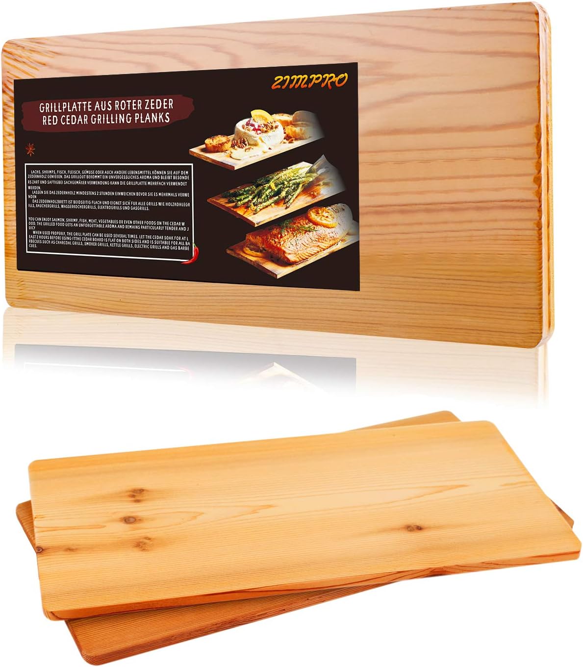 Zimro 2 Pack XL Grill Boards Cedar Wood Board for Grilling Smoking