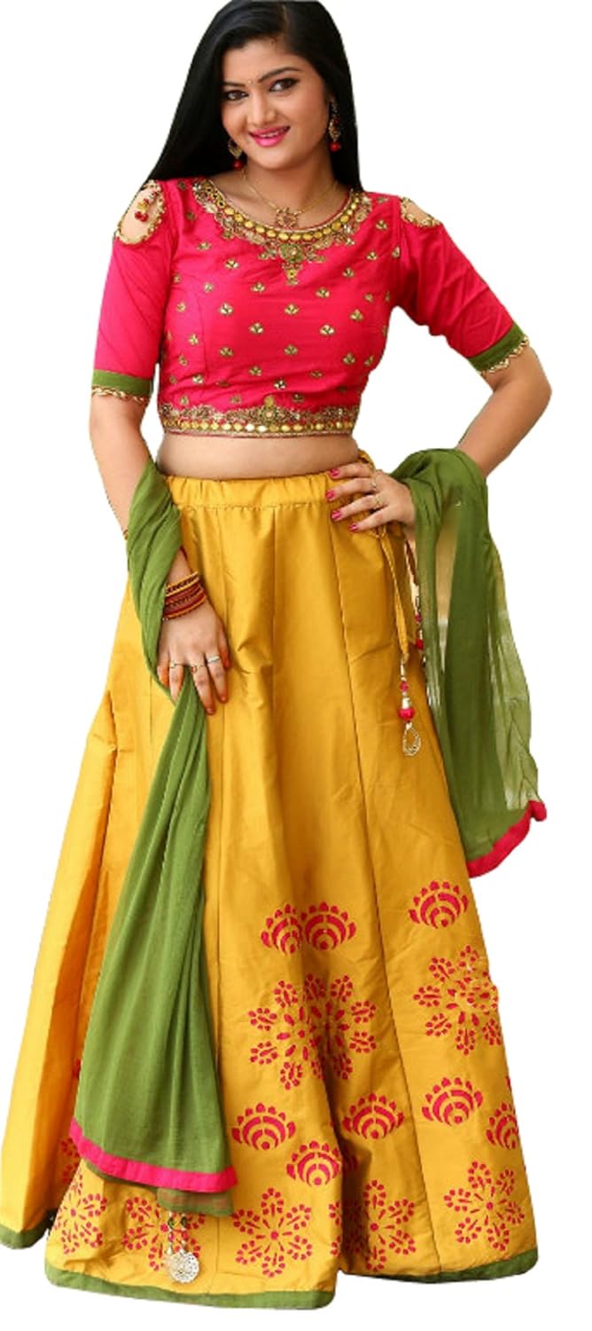 fashila women's silk lehanga choli (akshitha-yellow _yellow_ free size)