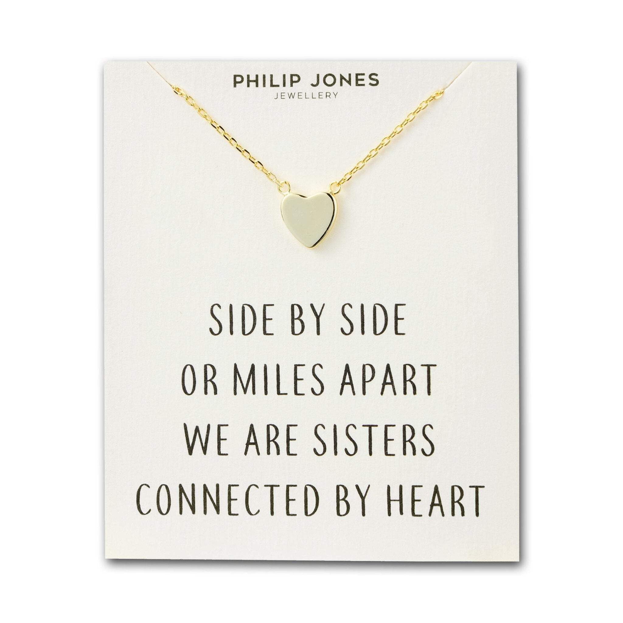 Philip Jones 18k Gold Plated Sister Heart Necklace with Quote Card