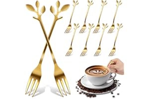 ROMISBABA 10pcs Gold Leaf Mini Stainless Steel Cocktail Forks for Appetizers Desserts and Salads, Small