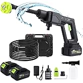 Cordless Pressure Washer Battery Powered, Portable Power Pressure Washer 870 PSI/60 Bar with 6-in-1 Nozzle, Foam Pot, Hose for Garden Car Floor Yard Fence Wall Cleaning