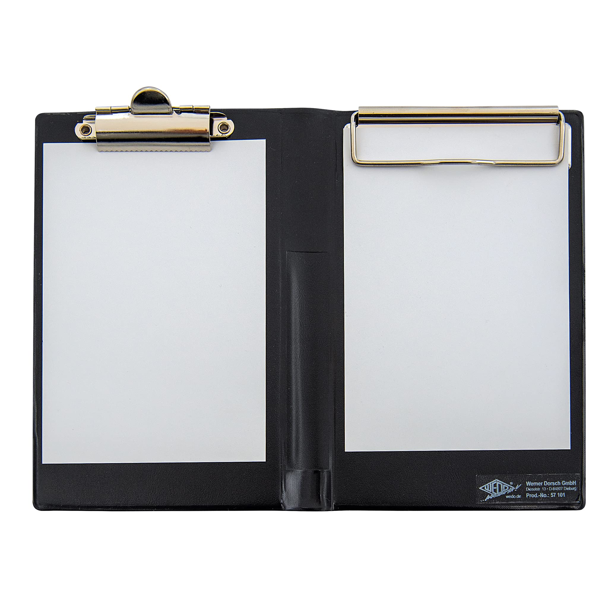 WEDO Black Plastic Receipt Book Cover A6 with Metal Clip, Pen Loop, Transparent Insert Pocket, 120 x 10 x 185 mm
