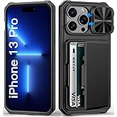 BXYJY for iPhone 13 Pro Case Wallet, Card Holder (4-5 Cards), Slide Camera Cover, Military Drop Protection, RFID Block, Rugged Heavy Duty Men Women Shockproof Phone Case for iPhone 13 Pro, Black
