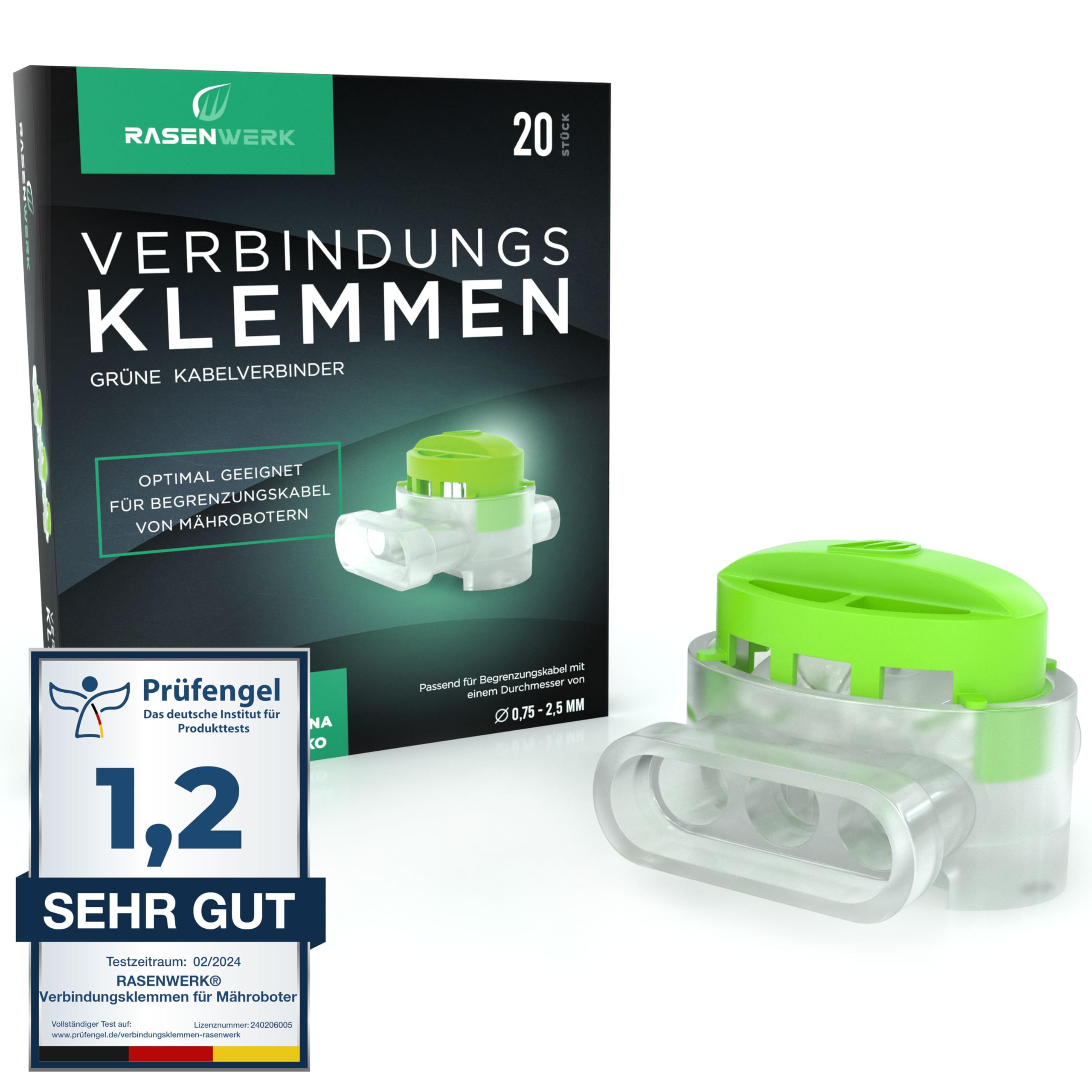RASENWERK® - Cable connectors for Automatic Mower Boundary Wire - Connection Clamps with Waterproof Gel Filling - Compatible with, e.g, Gardena, Husqvarna, Worx, Bosch - 20 Pieces