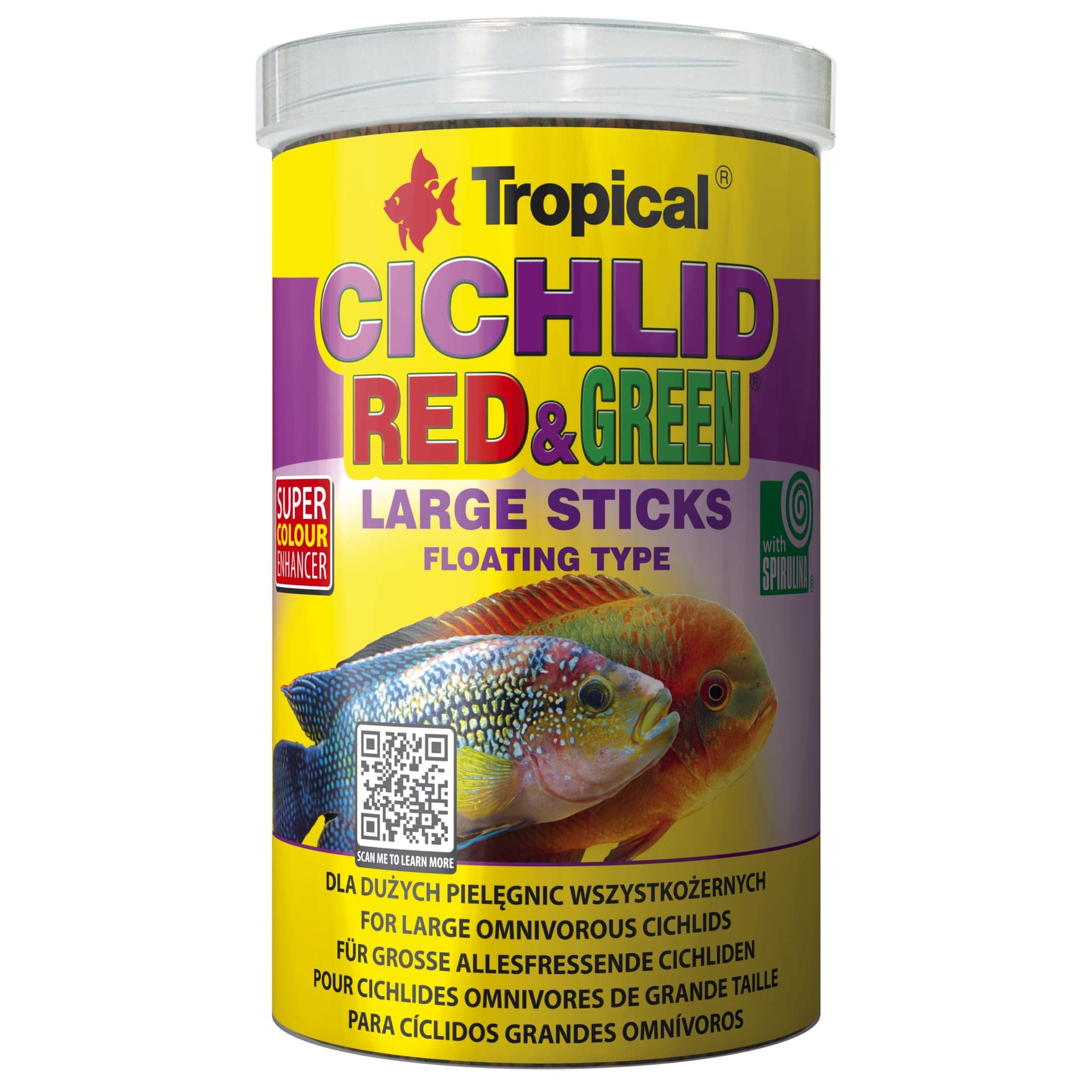 Tropical CICHLID RED&GREEN LARGE STICKS 1000ml / 300g - multi-ingredient floating sticks for large omnivorous and herbivorous cichlids
