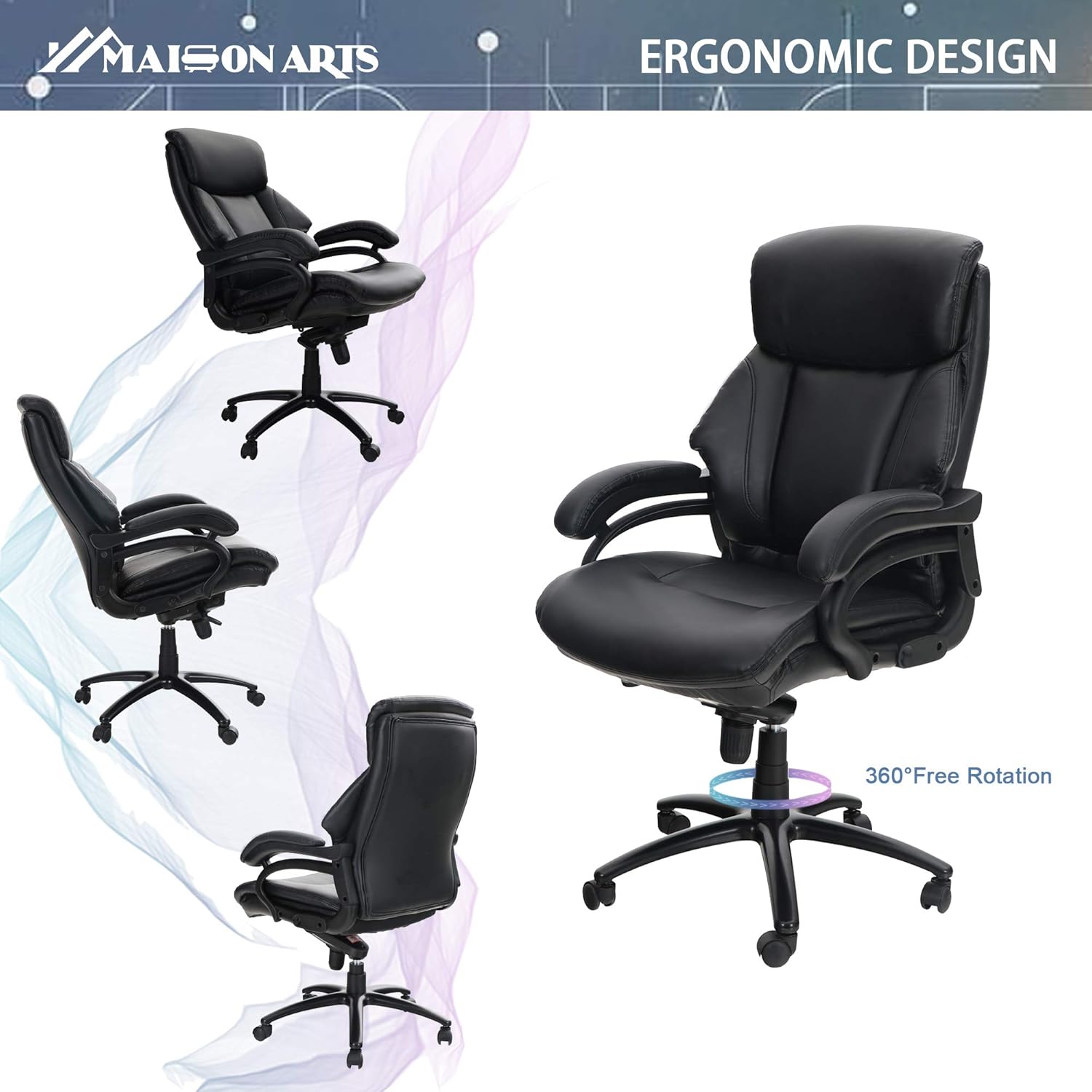MAISON ARTS Big and Tall Executive Office Chair, Ergonomic High Back Bonded Leather Massage Computer Desk Chair Task Swivel Chair with Rocking Function and Heavy Duty Metal Base for Home Office, 400LB: Kitchen & Dining
