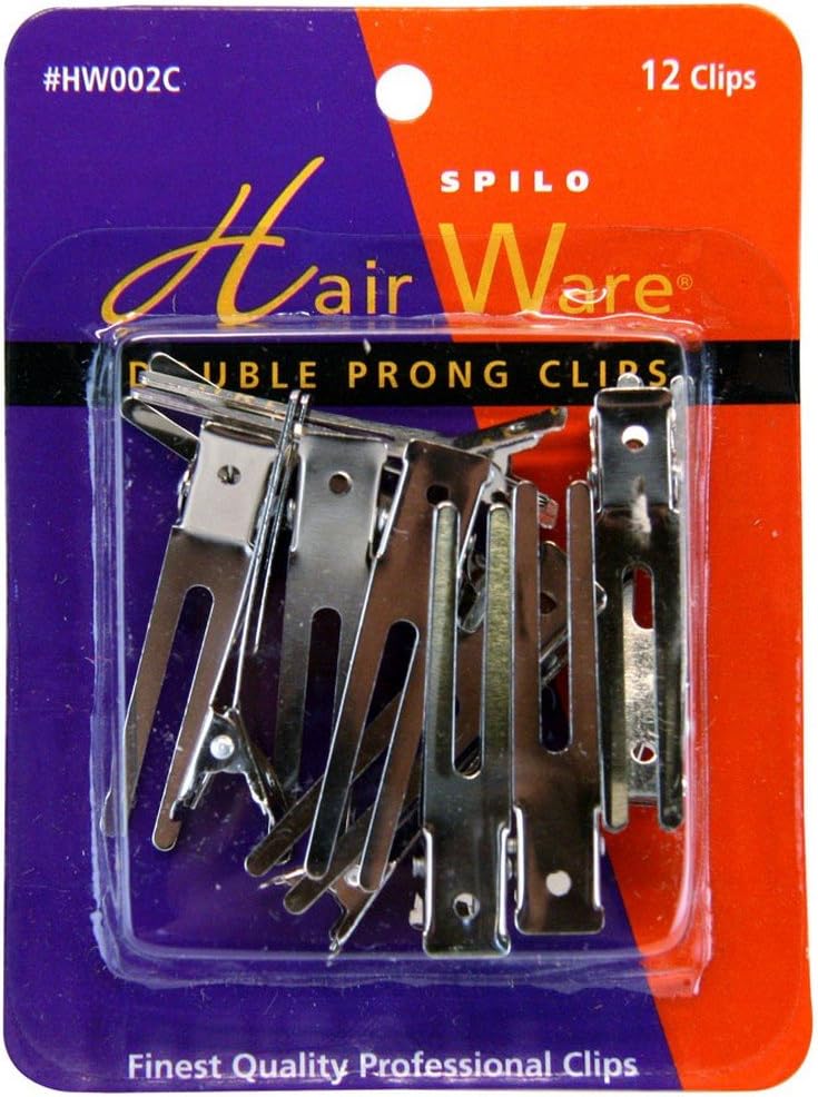 HairWare Double Prong Clips - 12 ct