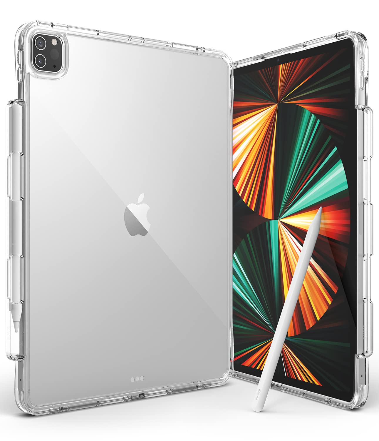 Ringke Fusion Plus Case Compatible with iPad Pro 12.9'' inch (2022/2021), Transparent Shockproof TPU Double Air Pocket Bumper Cover with Overcharge Protection Pen Pencil Holder - Clear