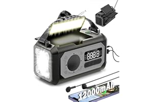 DCOVOR 12000mAh Hand Crank Emergency Radio, AM/FM/NOAA Weather Radio, Emergency Radio,Multi-Function Solar Powered Radio,2 Solar Panels,USB Type-C Charging,Torch & LED Reading Lamp,SOS Alarm,Compass(Grey)