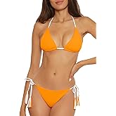 Becca Womens Modern Edge Reversible Triangle Top and Tie Side Bottom Bikini Set, Adjustable, Two Piece Swimsuits for Women