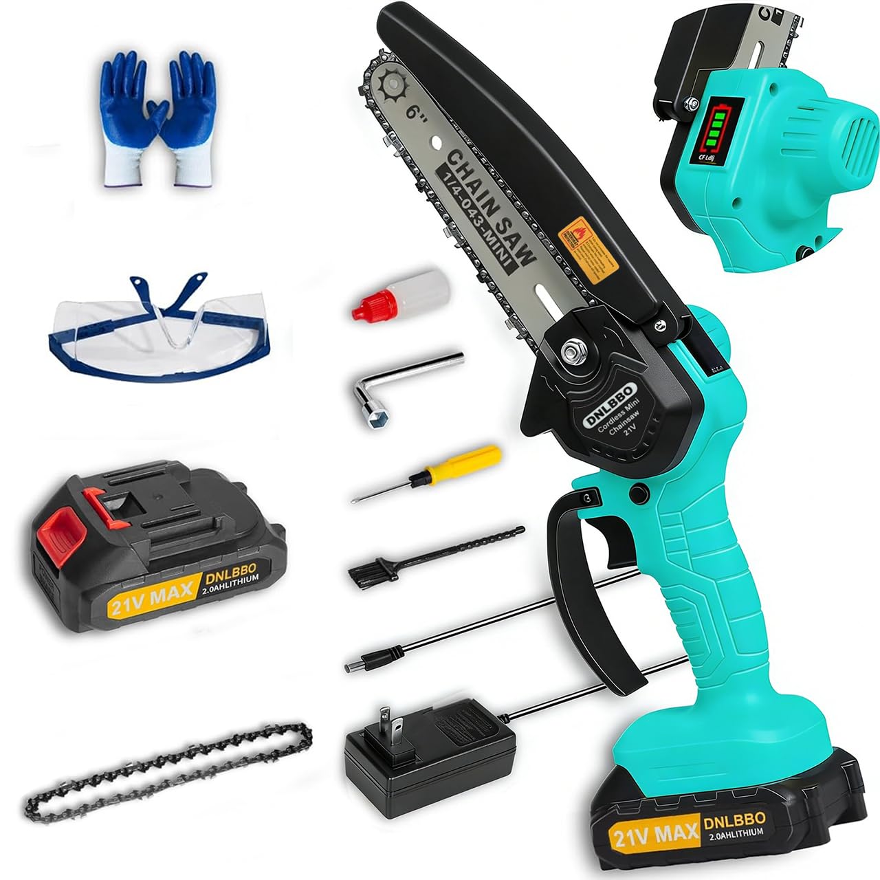 Photo 1 of Chainsaw 6 Inch Mini Electric Chainsaw, Handheld Electric Power Chain Saw With power display, for Trees Branches Trimming,Wood Cutting, Gifts for Men Women(Blue)