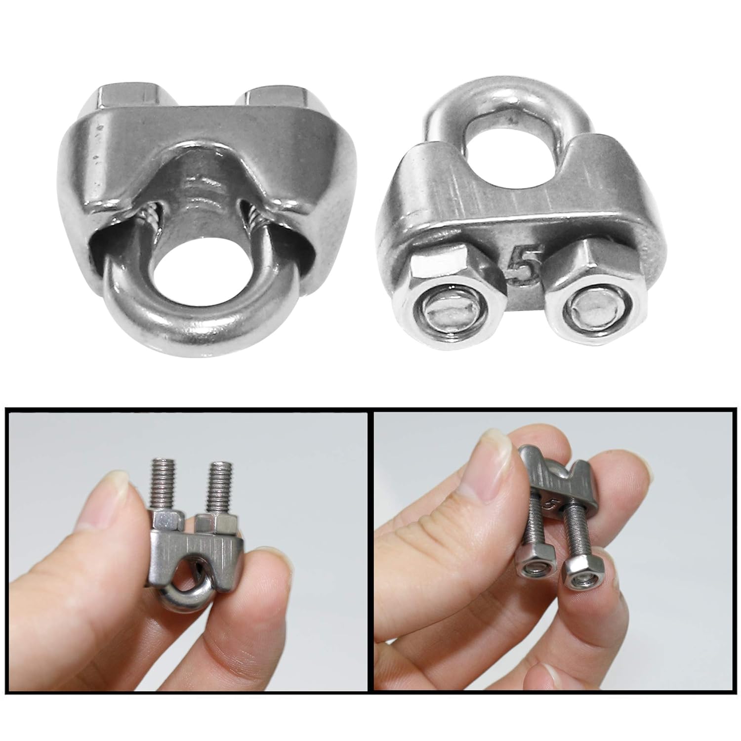 GLE2016 10Pcs Stainless Steel 2mm 1/16 Inch Wire Rope Clip Cable Clamp Fastener Silver Tone