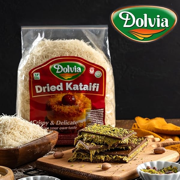 DOLVIA DUBAI CHOCOLATE KATAIFI 500G – PREMIUM DRIED SHREDDED FILLO DOUGH FOR DUBAI CHOCOLATE BAR KIT, PISTACHIO CREAM DESSERT, BAKLAVA, KADAIF & KUNAFA PASTRY, VEGAN NON-GMO (17.6 OZ)