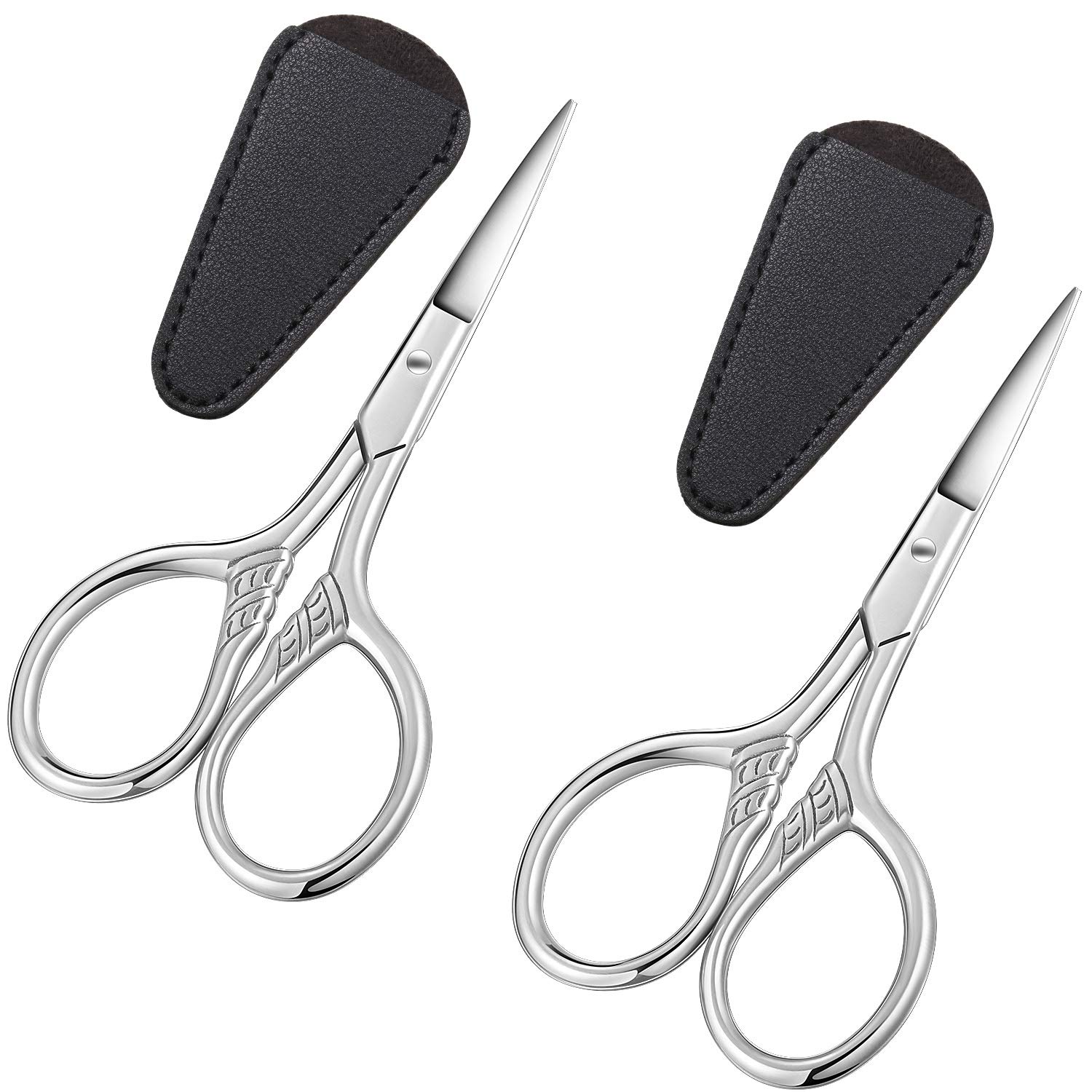 2 Pieces Brow Shaping Scissors Vintage Facial Hair Scissors Small Precision Scissors Eyebrow Trimmer Grooming Scissors with Sleeve for Trimming Eyebrows, Eyelashes, Beards, Broken Hair, Paper-cutting: Beauty
