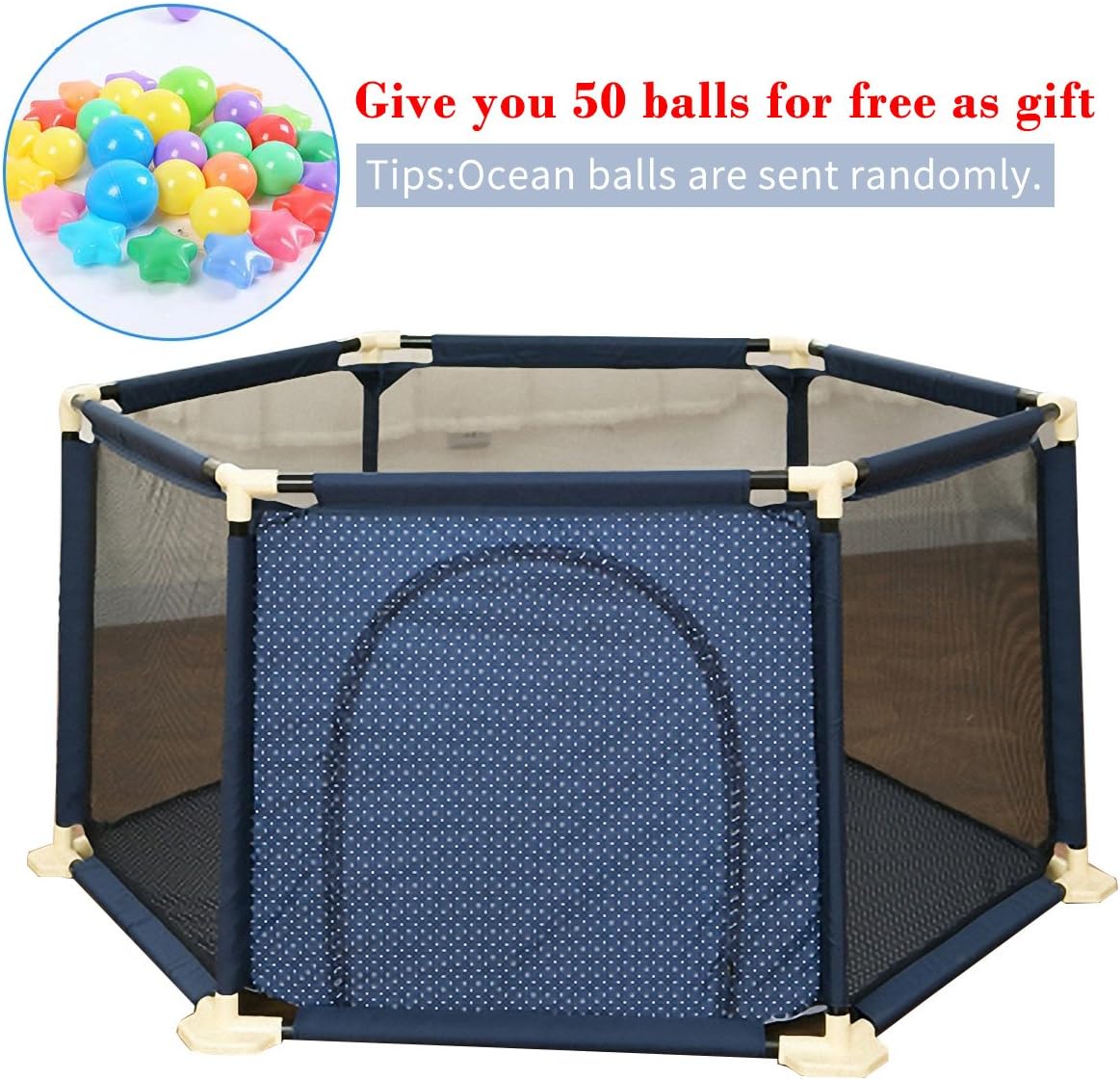 Infant Shining Kids Playard with 50 Balls Tents Baby Playpens Children Safety Household Protective Fence 1-5Y Assembled House Play Yard (L:6ft, Blue)