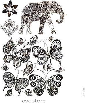 Tatouage Temporaire Femme Bijoux Papillon éléphant Métallic
