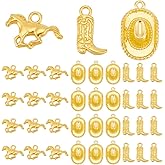 UNICRAFTALE 80Pcs Western Cowboy Charms 4 Styles Tibetan Style Pendants Gold Plated Horse Hat Charms Metal Cowboy Boot Charm Necklace Bracelets Making Charm for Jewelry Making Crafts