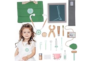 umu Doctor Kit for Kids, Pretend Toy 18 PCS Wooden Doctor Playset for Toddlers, Montessori Toys Dentist Kit for 3, 4 and 5 Year Old Boys and Girls