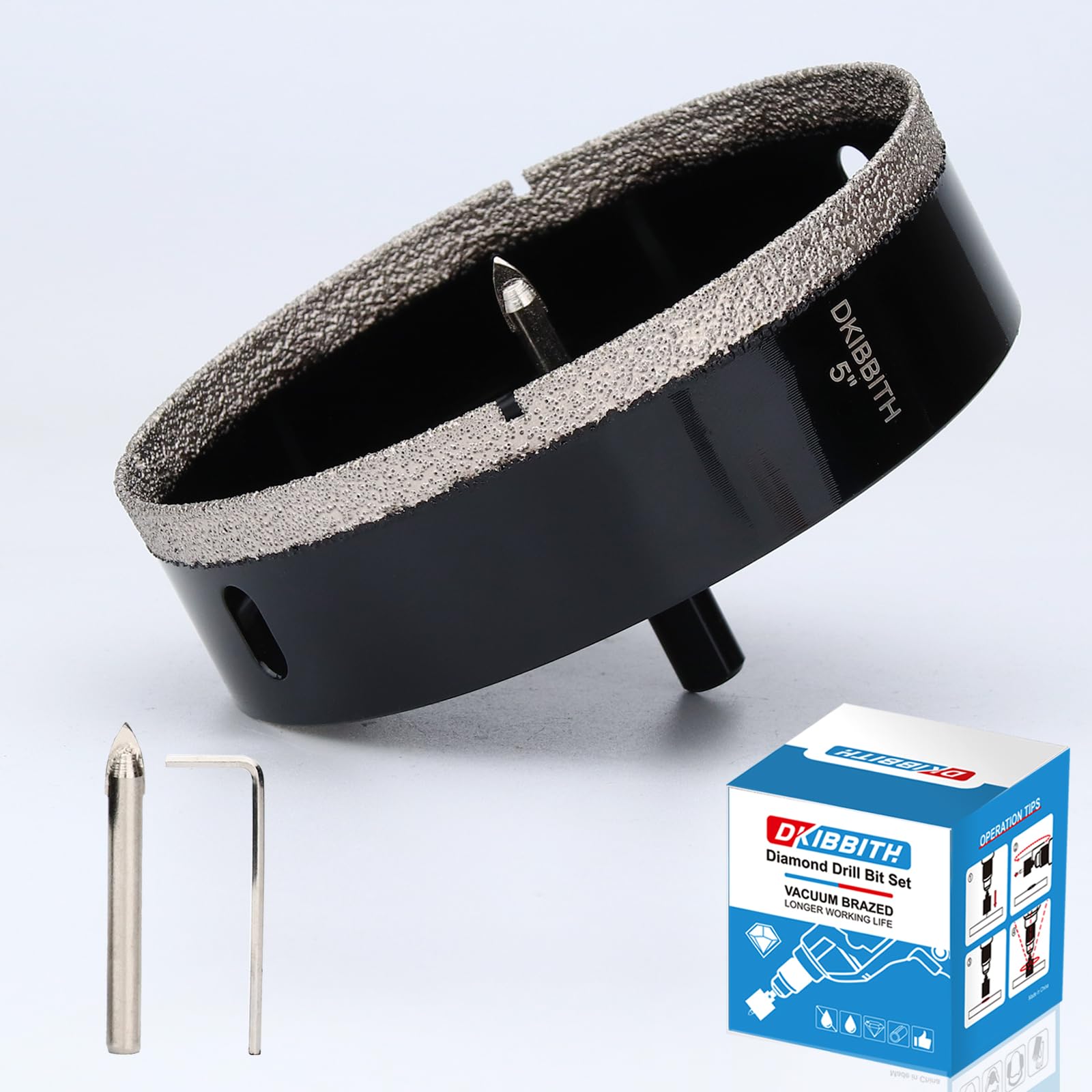 Photo 1 of 5" Diamond Hole-Saw Bits with Pilot Drill Bit 5 in Diamond Tipped Tile Hole Saws with Guiding Bit for Accurate Drilling, for Porcelain Tile Ceramic Pottery Granite Stone Glass Bottles 125mm