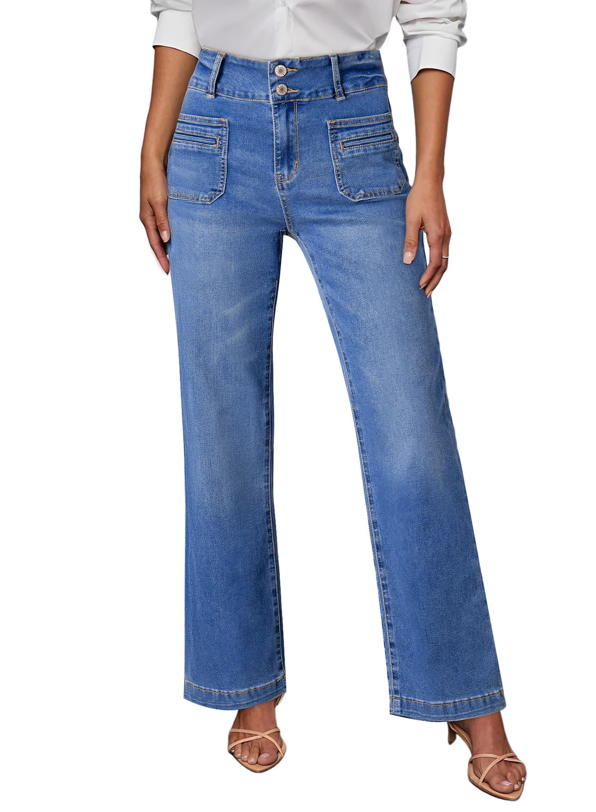 Wide Leg Jeans Women High Waisted Sidefeel Women's Straight Leg Jeans High Waisted Stretchy Tummy Control... Disney Fashion Women