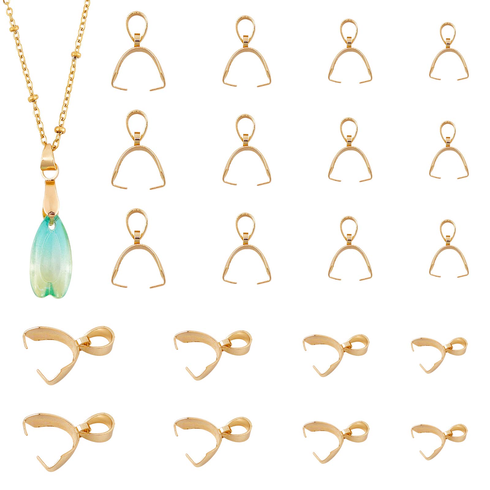 PandaHall 40 Pieces Golden 304 Stainless Steel Pinch Bails 4 Sizes Clasp Dangle Charm Bead Pendant Connector Findings for Pendant Necklace Jewellery Making