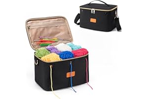 Mecozone Crochet Bag Organizer, Yarn Travel Bag for Crochet Accessories, Crochet Yarn Project Bag for Womens Girls, Gifts for Crochet Lovers-Black