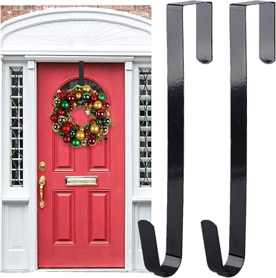 2 Pack Black Metal Door Hooks 12in Wreath Hanger for Front Door