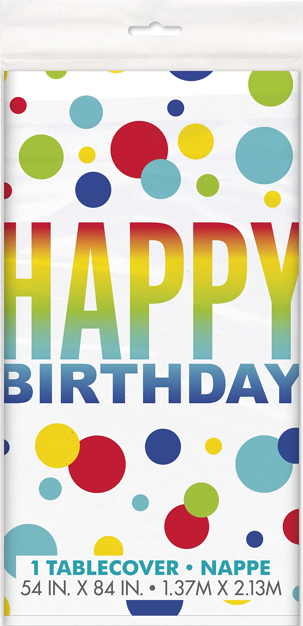 Vibrant Rainbow Spots Birthday Rectangular Plastic Table Cover (137cm x 274cm) - Perfect for Colorful Celebrations - 1 Pc