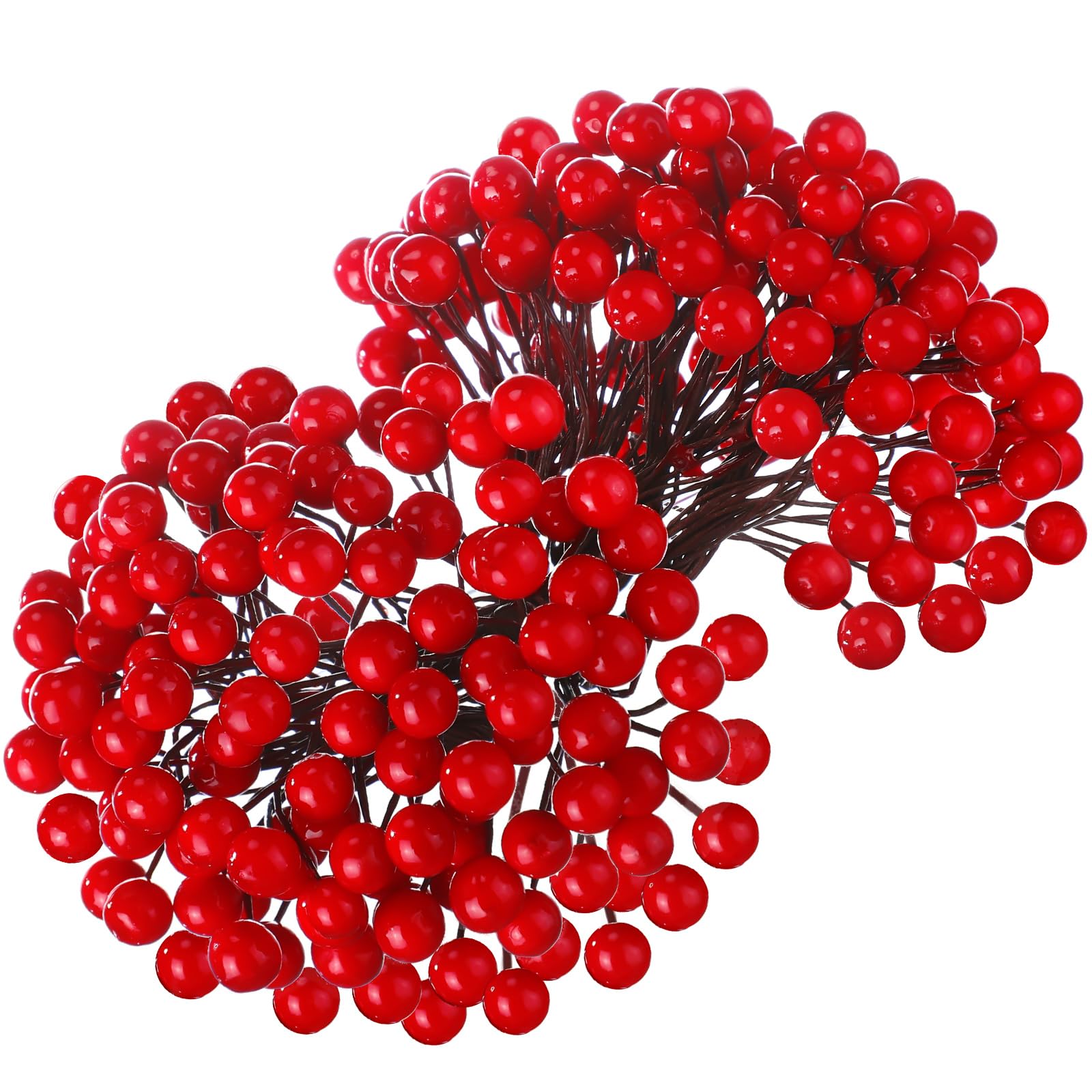 BBTO Artificial 200 Pack Holly Christmas Berries on 100 Wire Stems 8 mm Fake Berries for Christmas Tree Decorations Wreath Craft Wedding Party Favor (Red)
