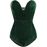 saqulopr Halloween Bodysuit Tube Top Velvet Leotard Corset Back