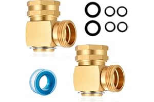 YELUN Garden Hose Swivel elbow Connector 90 Degree Solid Brass Pipe Fittings Hose Kink Protector (2 Pack)